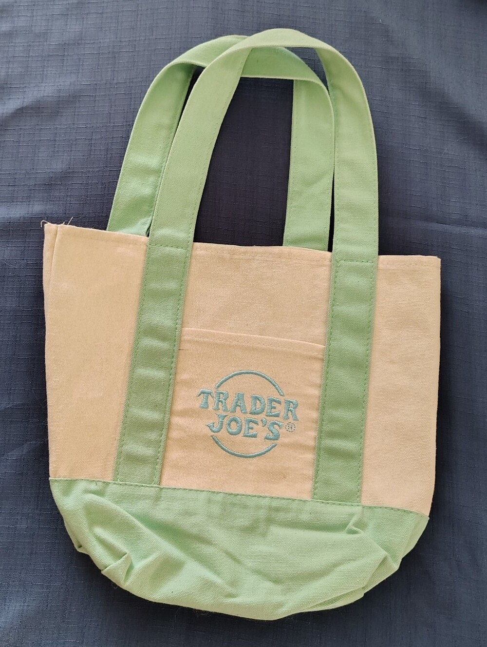 Trader Joe's Green and Tan Canvas Tote Bag